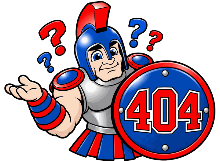Sparty, the North Schuylkill Spartan, shrugging next to a shield that reads 404